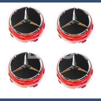 New Genuine Mercedes-Benz Center Cap Wheel Hub Cover Red Black Set (x4) OE