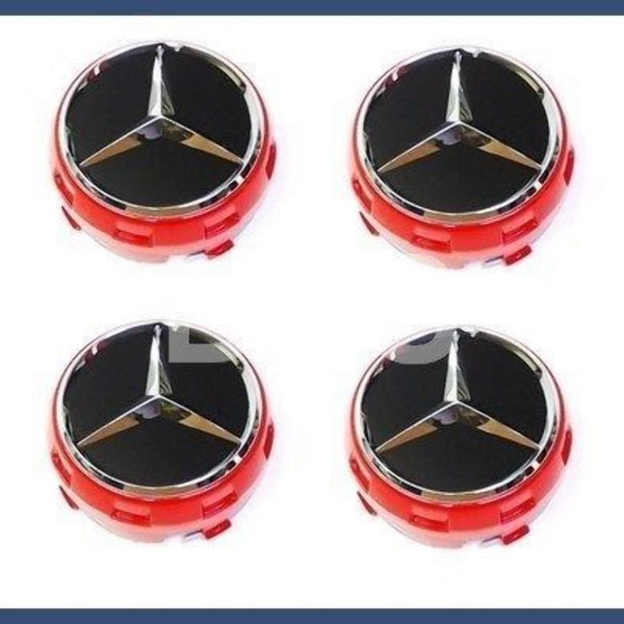 New Genuine Mercedes-Benz Center Cap Wheel Hub Cover Red Black Set (x4) OE