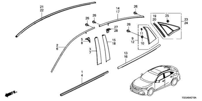 New Genuine Honda Civic Rear Door Molding Sash Left (2017-2021) OE 72965TGGA11