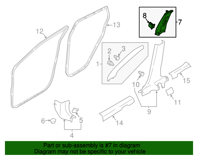 Genuine Nissan Rogue Center Pillar Garnish Upper Left (2017-2019) OE 769146MA0A