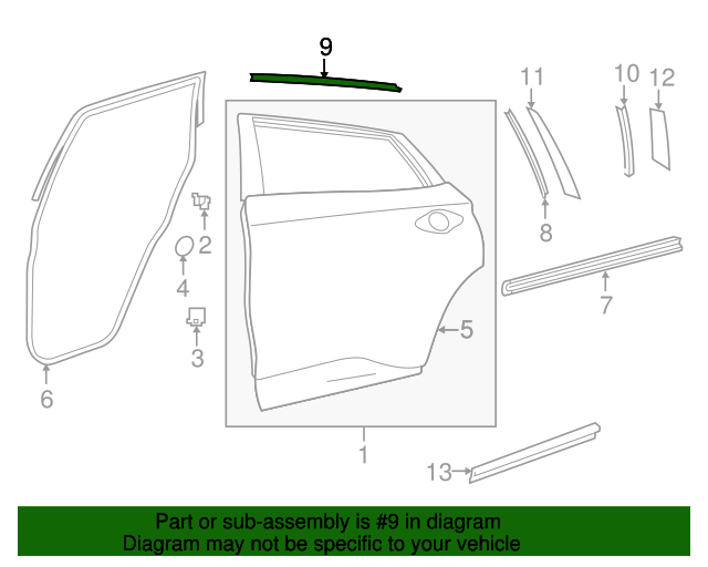 New Genuine Nissan Tape-Rear Door Sash,Rear Lhh 828195AA1A / 82819-5AA1A OEM