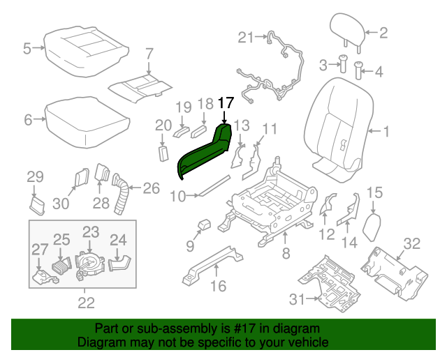 New Genuine Nissan Finisher Seat 873303TA0A / 87330-3TA0A OEM