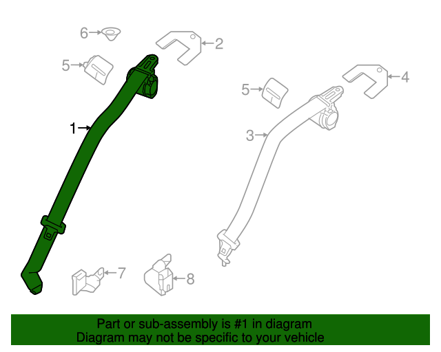 New Genuine Nissan Seat Belt Kit-Rr Seat Tongue 888443RM8A / 88844-3RM8A OEM