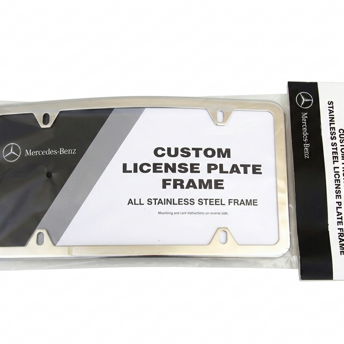 Genuine Mercedes-Benz License Plate Frame Curved Front Slim Polished Stainless